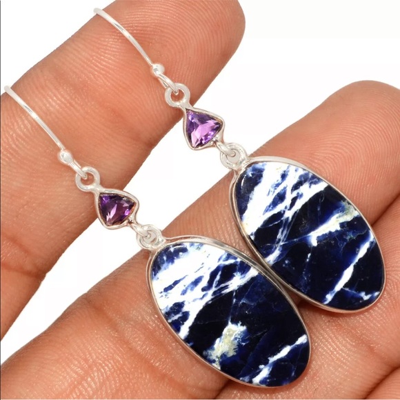 Earth Art hand crafted artisan Jewelry - Rare Minas Gerais Brazilian sodalite earrings